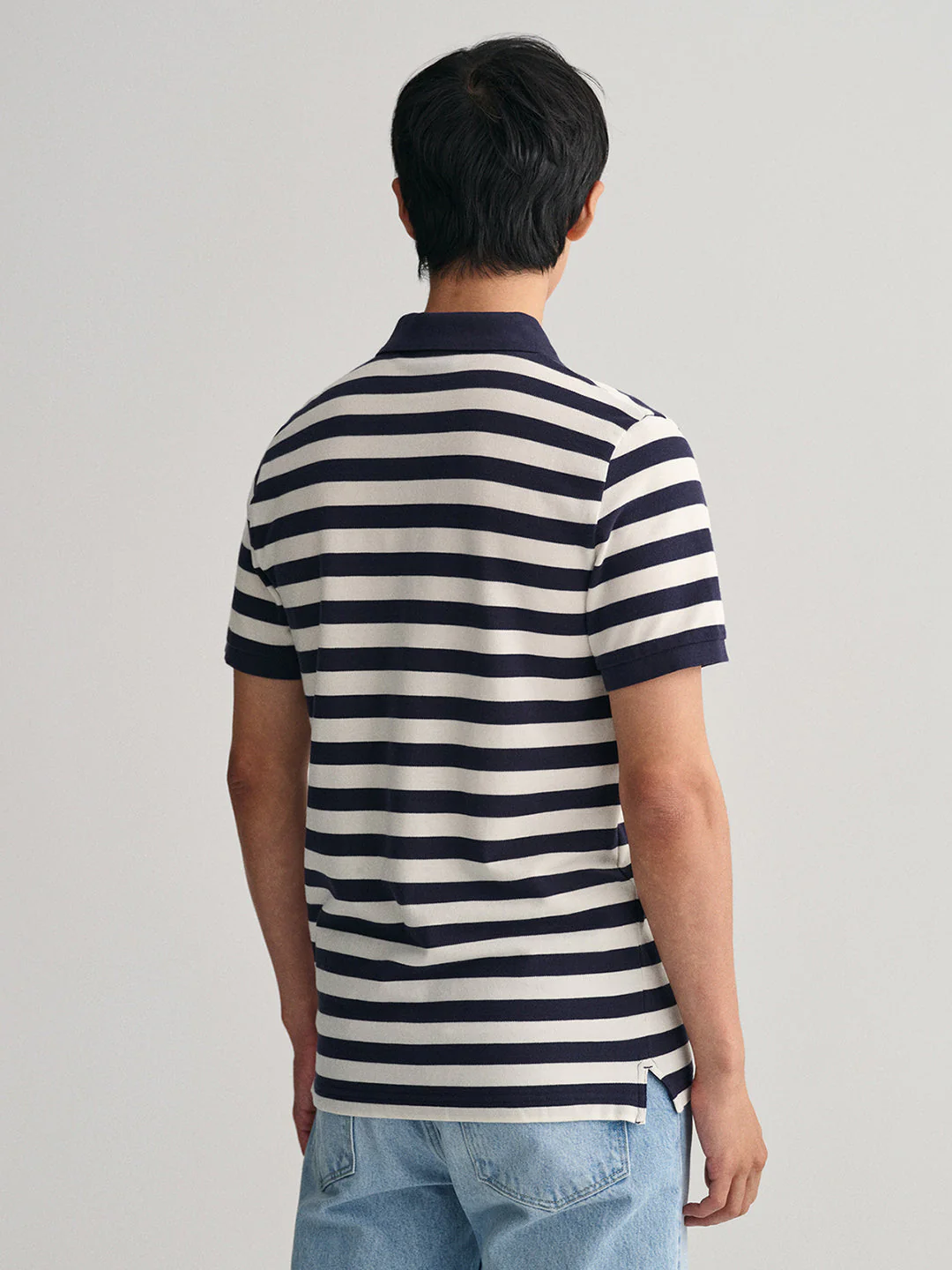 Gant Blue Striped Regular Fit Pique Polo Tshirt - Image 3
