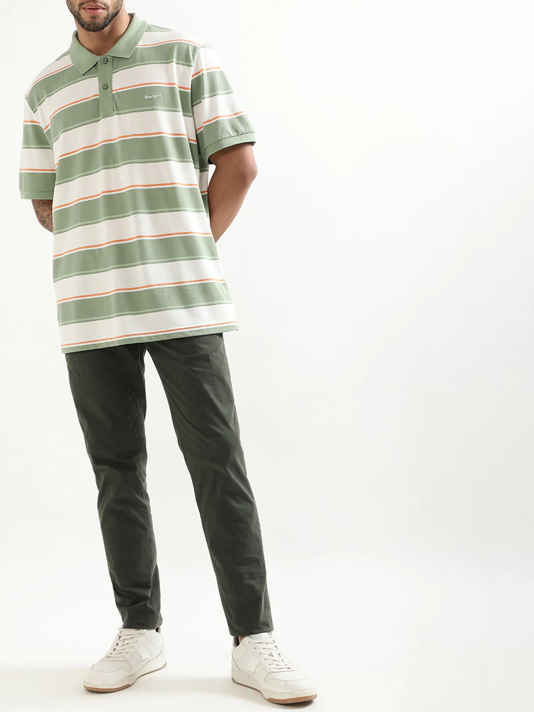 Gant Green Striped Regular Fit Polo T-Shirt - Image 4