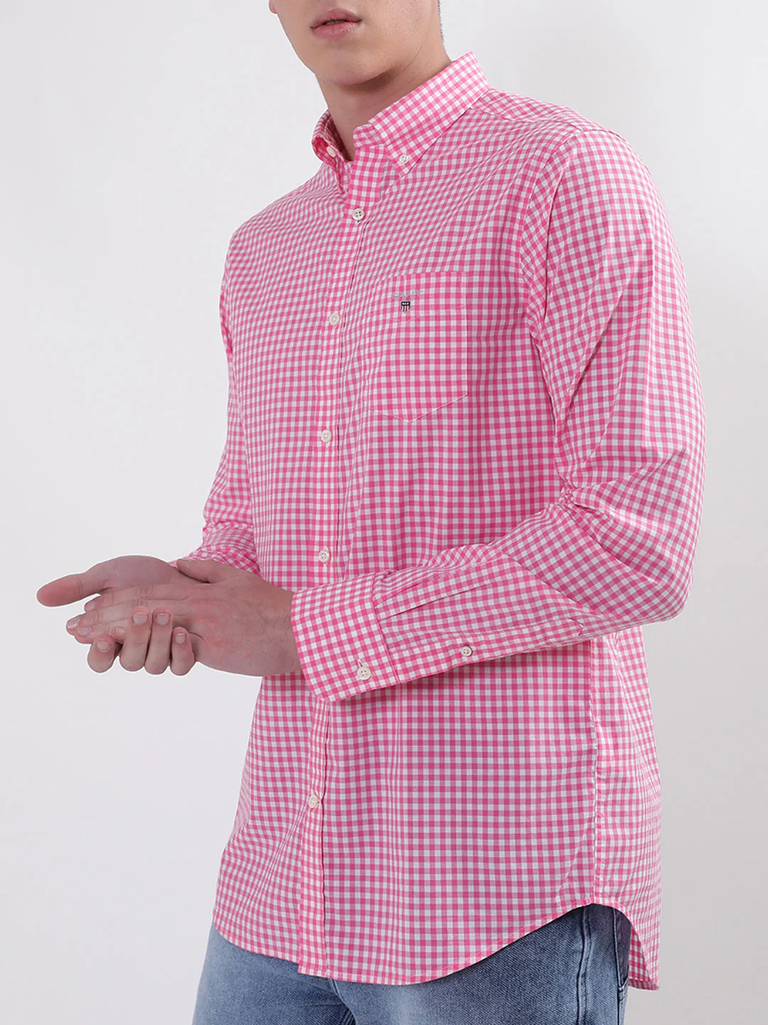 Gant Pink Broadcloth Gingham Checked Regular Fit Shirt - Image 3