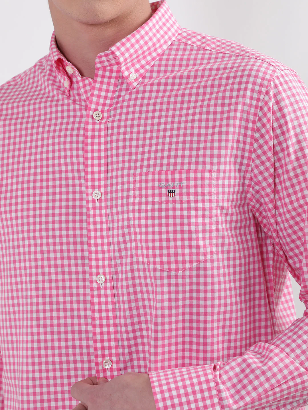Gant Pink Broadcloth Gingham Checked Regular Fit Shirt - Image 5