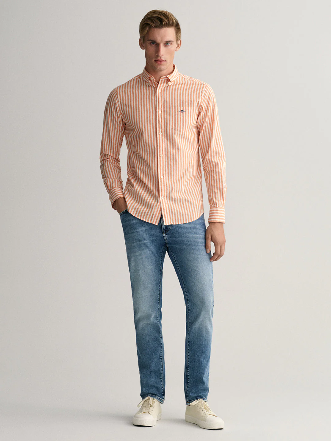 Gant Orange Striped Regular Fit Shirt - Image 3