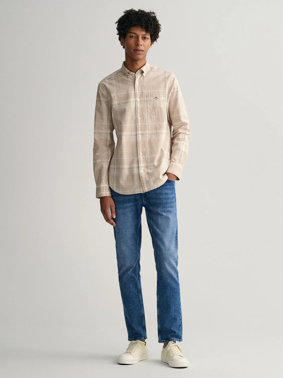 Gant Beige Checked Regular Fit Shirt - Image 2