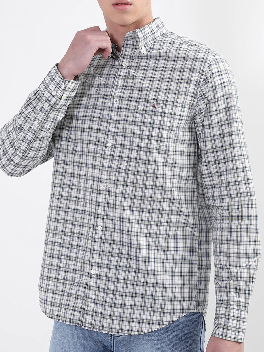 Gant Green Poplin Micro Checked Regular Fit Shirt - Image 3