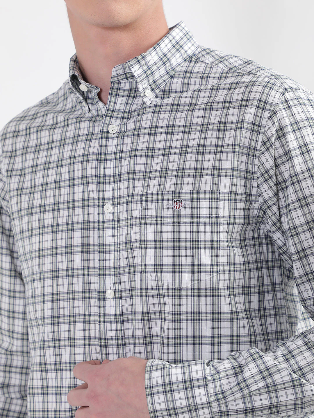 Gant Green Poplin Micro Checked Regular Fit Shirt - Image 5