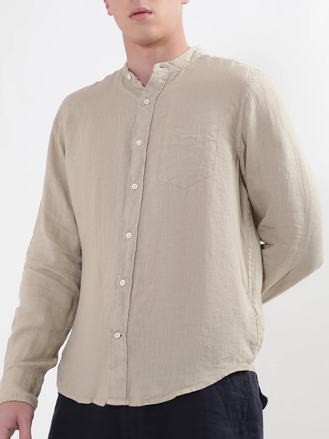Gant Men Beige Regular Fit Solid Linen Shirt