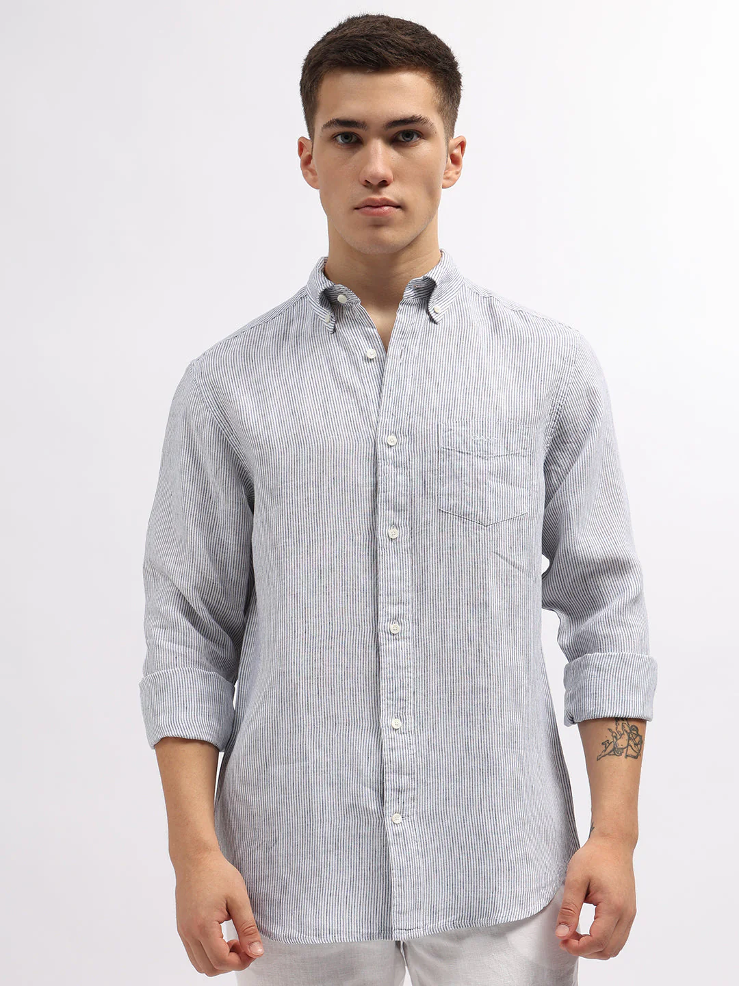 Gant Men White Regular Fit Striped Linen Shirt