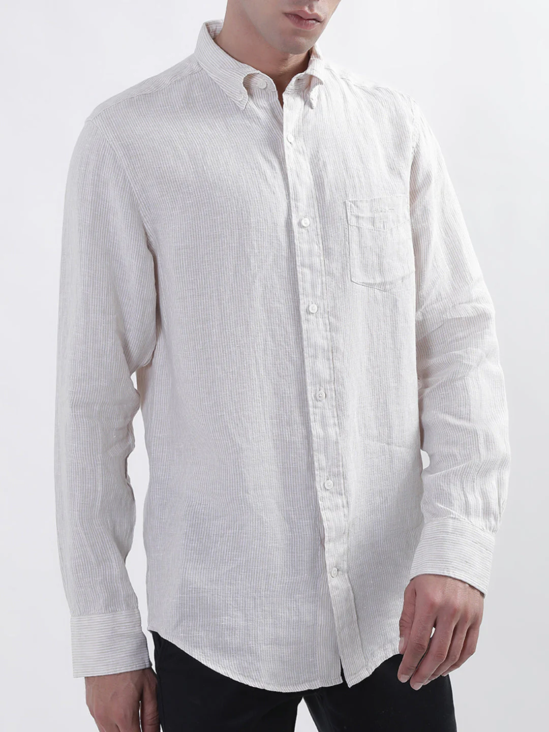 Gant Men Beige Regular Fit Striped Linen Shirt - Image 3