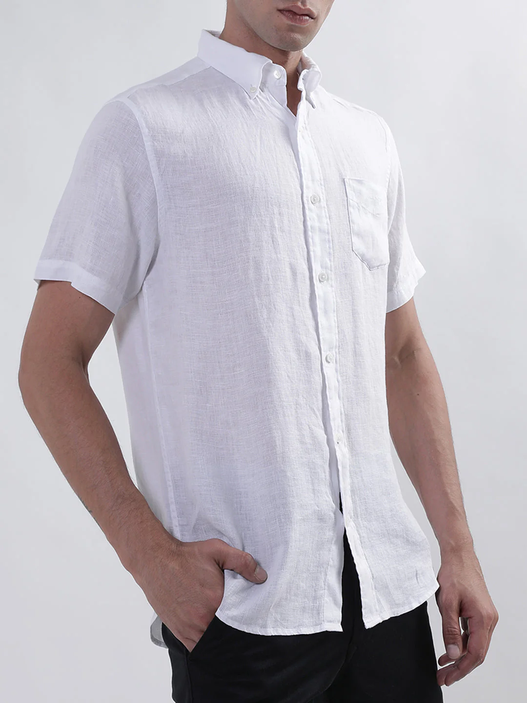 Gant Men White Regular Fit Solid Linen Shirt - Image 3