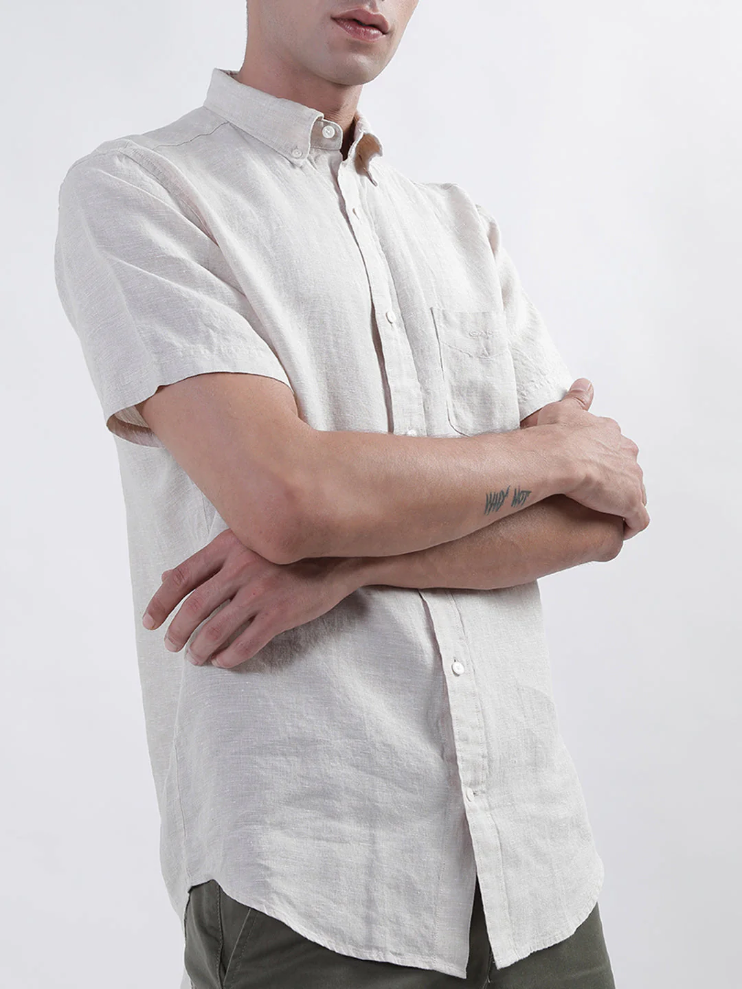 Gant Men Beige Regular Fit Solid Linen Shirt