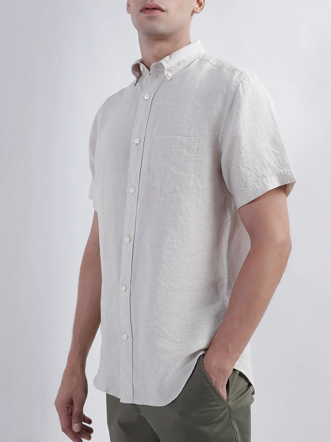 Gant Men Beige Regular Fit Solid Linen Shirt - Image 2
