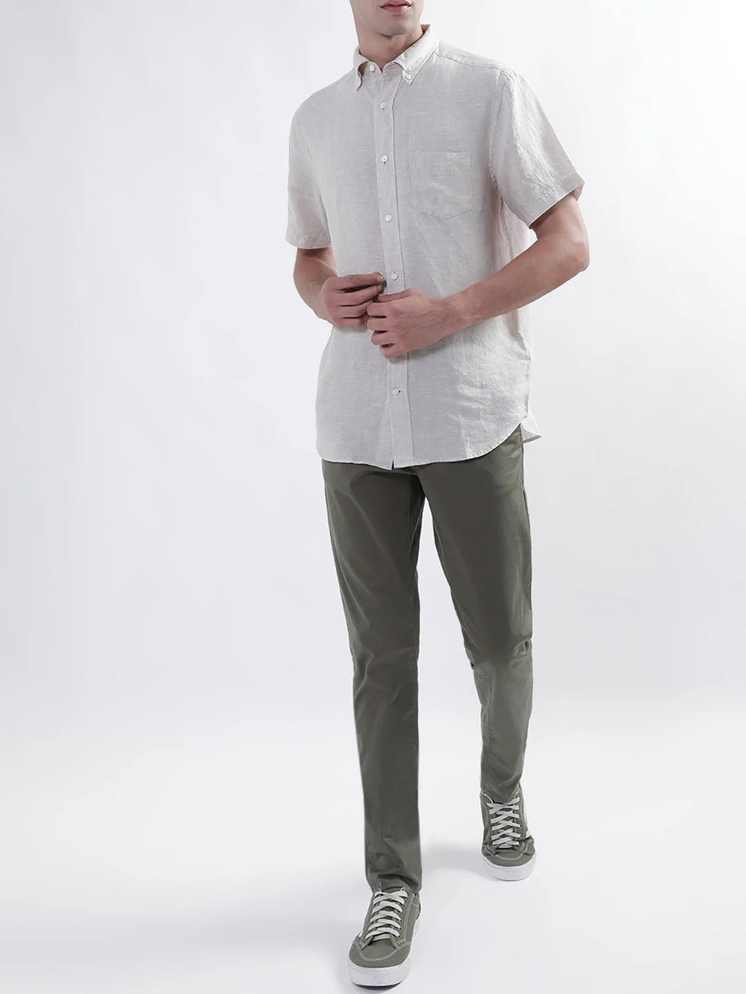 Gant Men Beige Regular Fit Solid Linen Shirt - Image 5