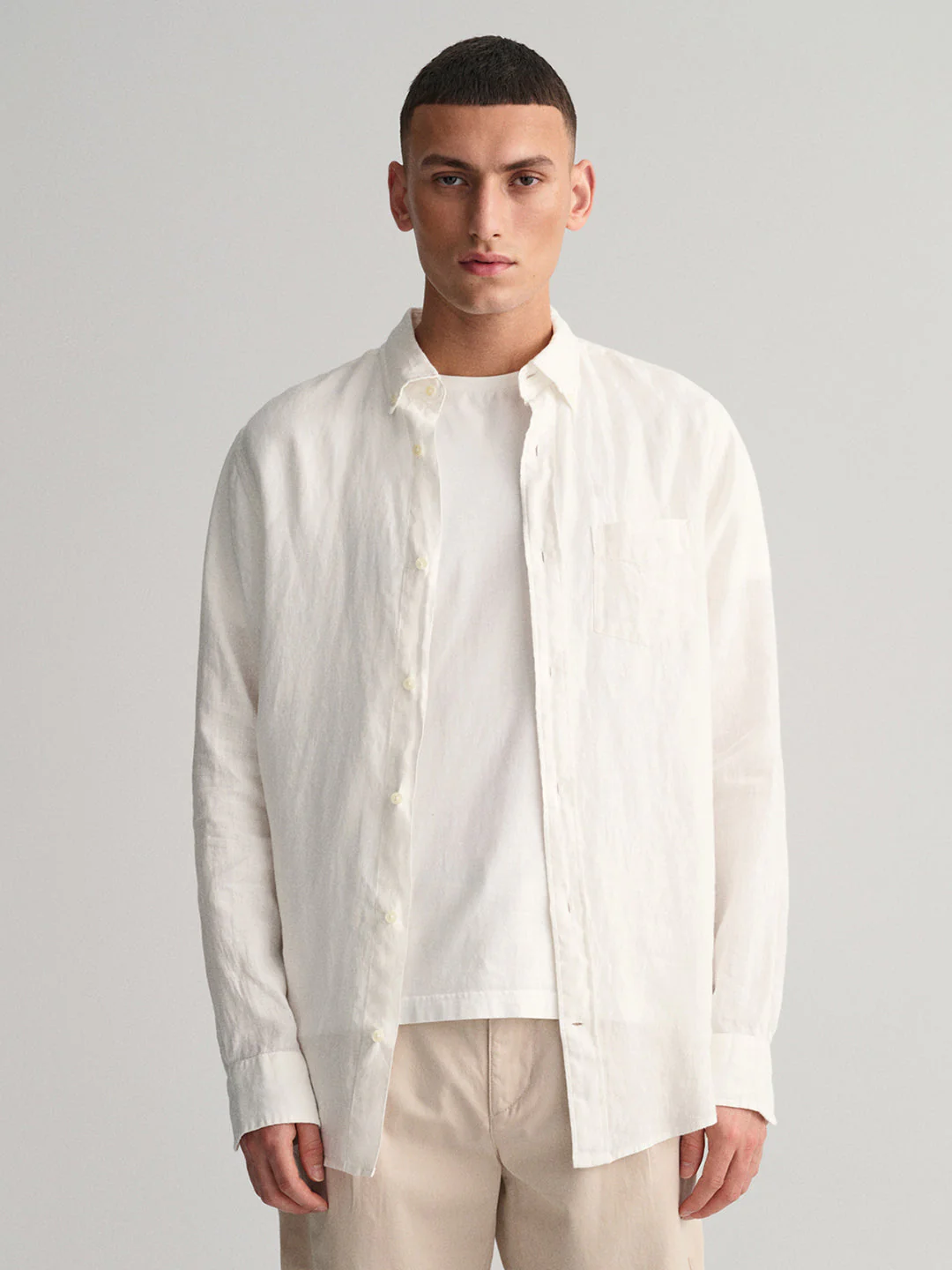 Gant Men White Regular Fit Solid Linen Shirt