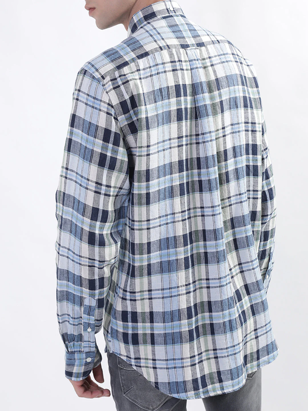 Gant Men Blue Regular Fit Checked Linen Shirt - Image 4