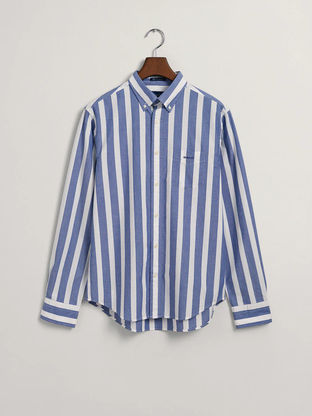 Gant Blue Untucked Wide Broadcloth Striped Regular Fit Shirt - Image 5