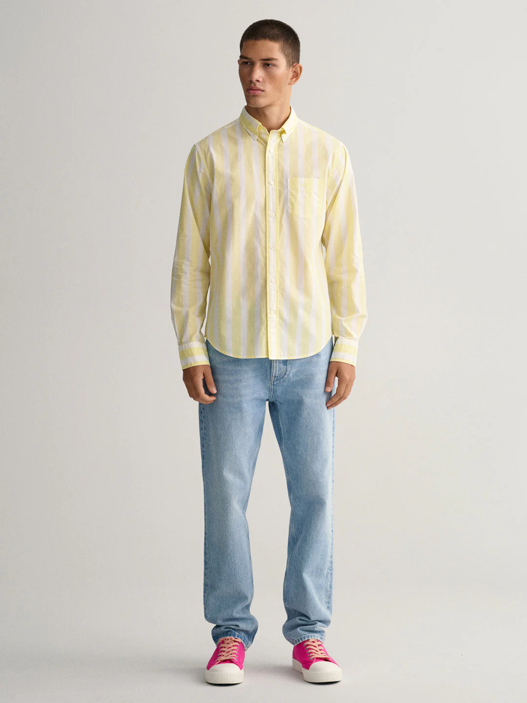 Gant Yellow Untucked Wide Broadcloth Striped Regular Fit Shirt - Image 2