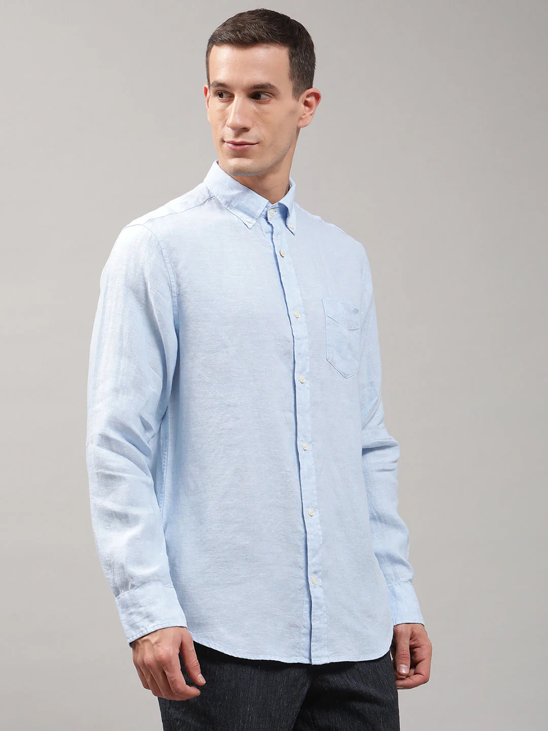 Gant Men Blue Regular Fit Solid Linen Shirt - Image 4