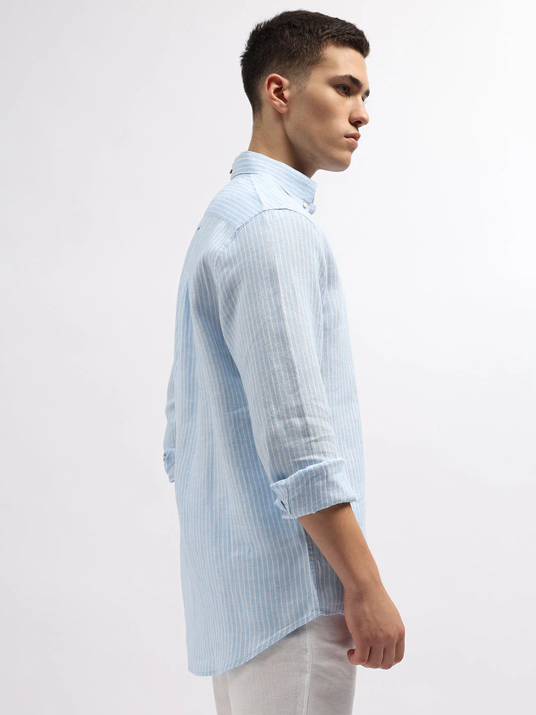 Gant Men Blue Regular Fit Striped Linen Shirt - Image 3