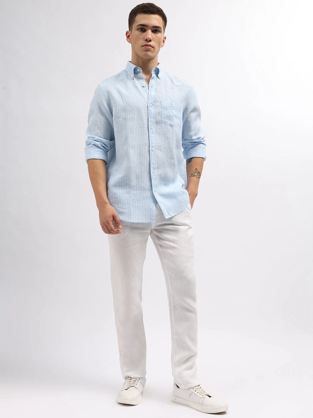 Gant Men Blue Regular Fit Striped Linen Shirt - Image 5