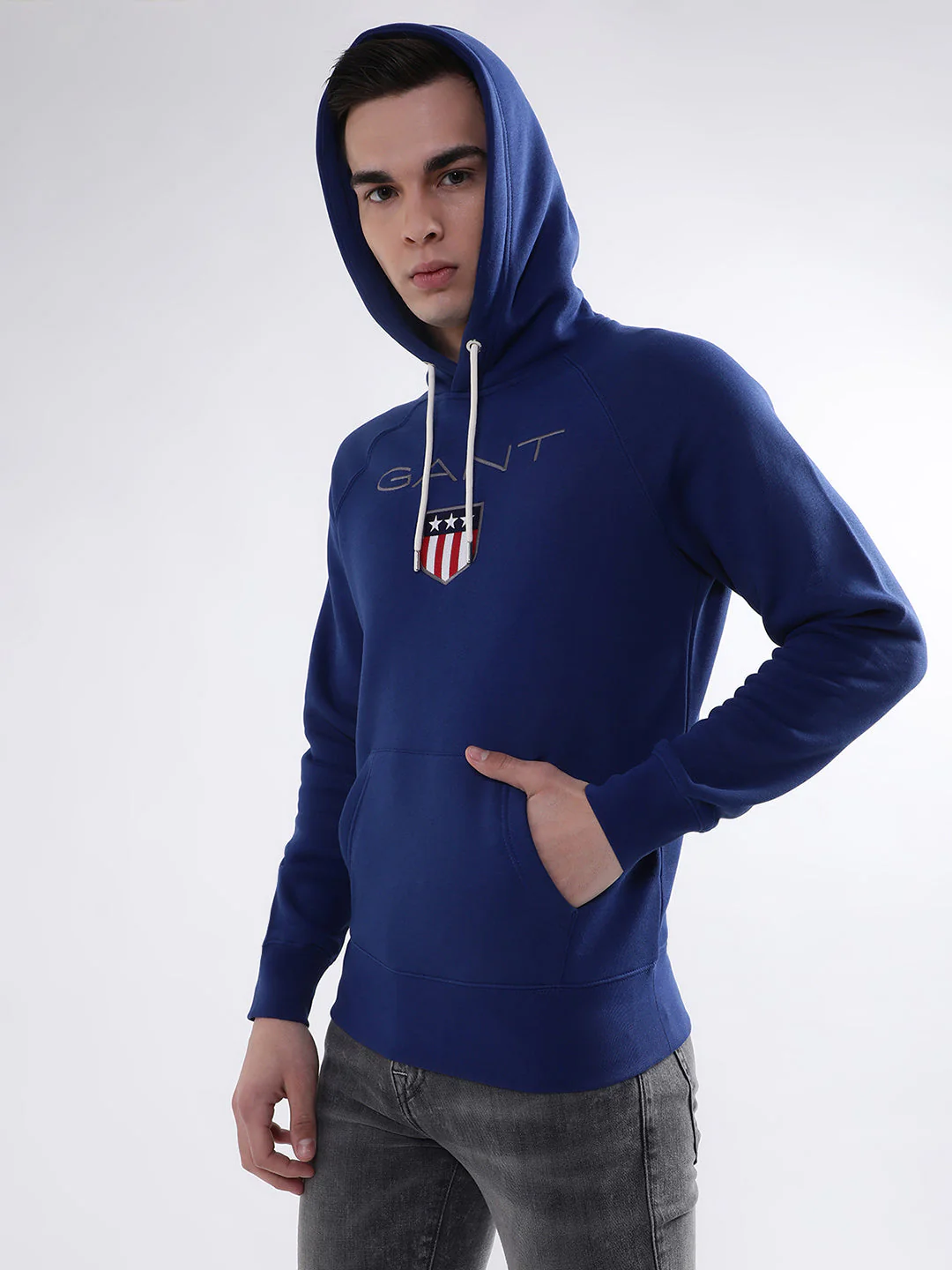 Gant Men Blue Solid Hooded Sweatshirt - Image 3