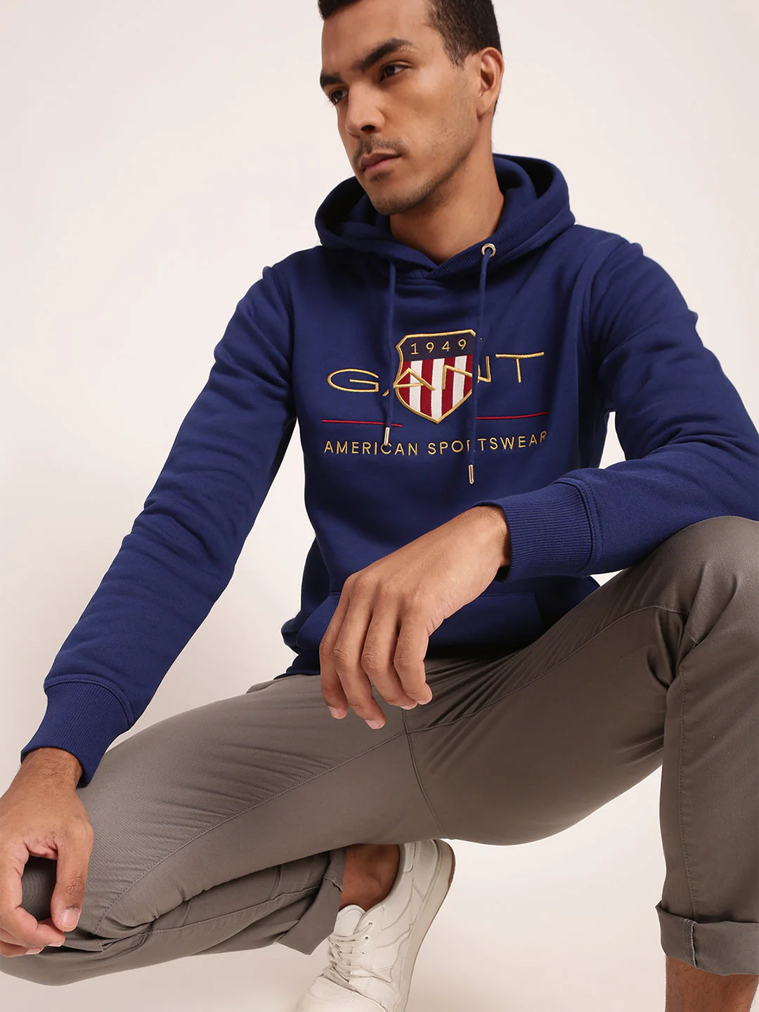 Gant Men Blue Solid Hooded Sweatshirt - Image 5