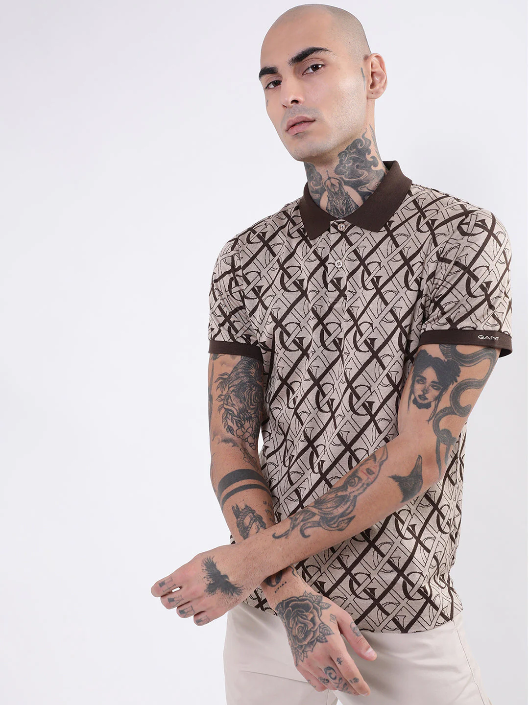 Gant Brown Logo Regular Fit Polo T-Shirt - Image 3