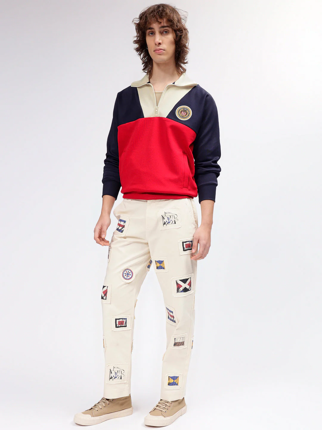 Gant Men Blue Colour blocked Spread Collar Full Sleeves Sweatshirt - Image 5