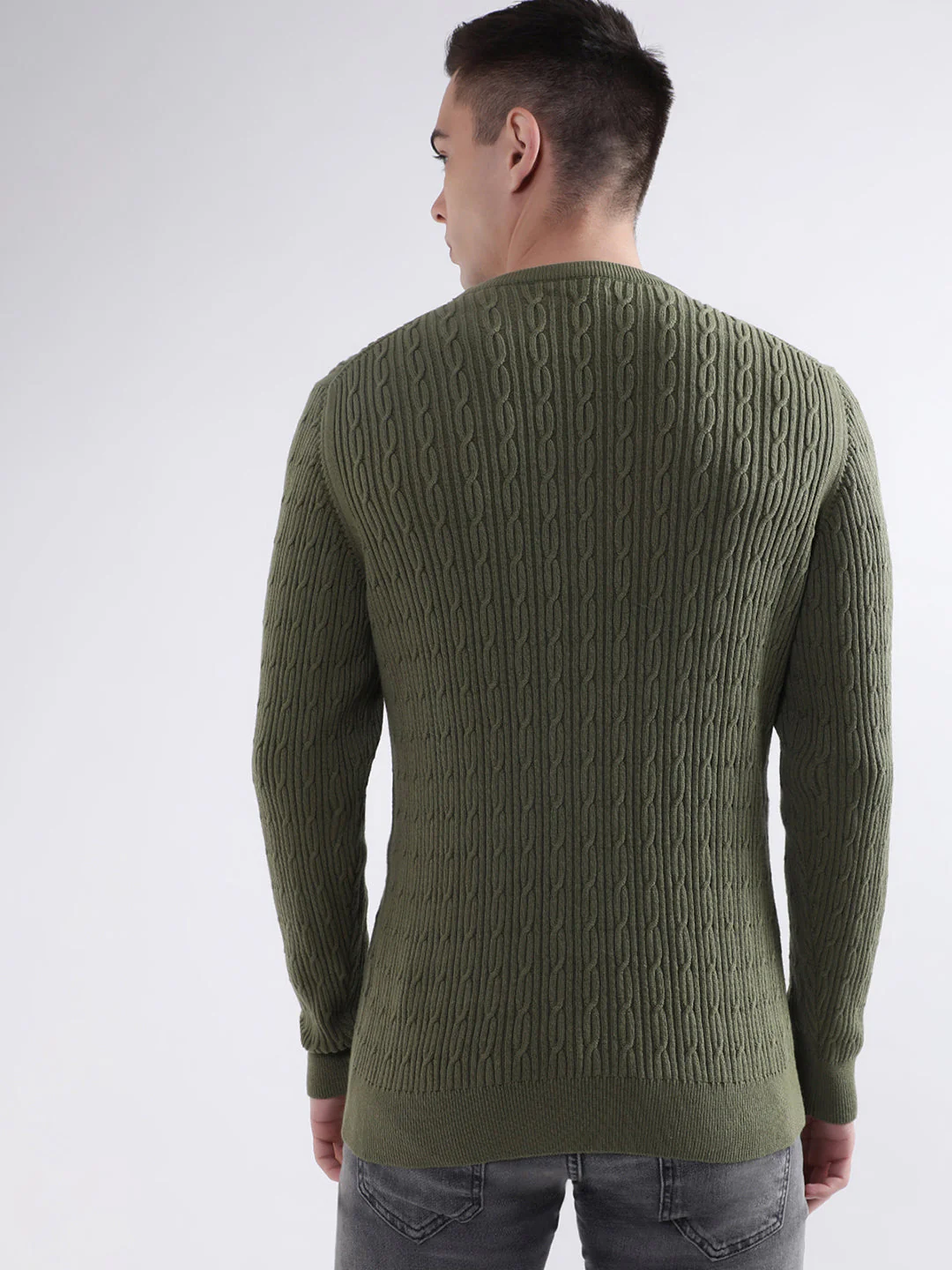 Gant Men Green Solid Round Neck Sweater - Image 2