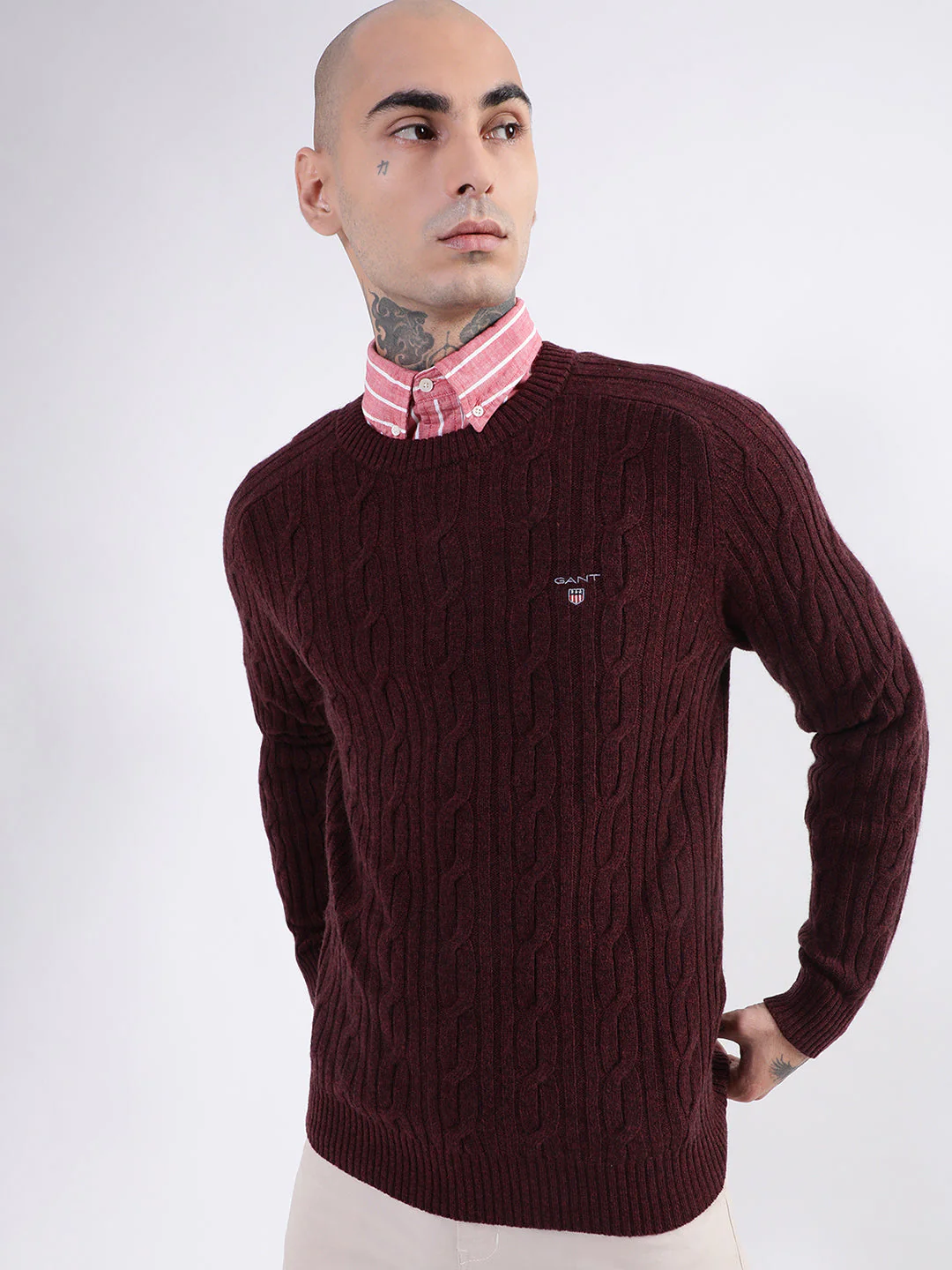 Gant Men Brown Cable Knit Pullover - Image 3