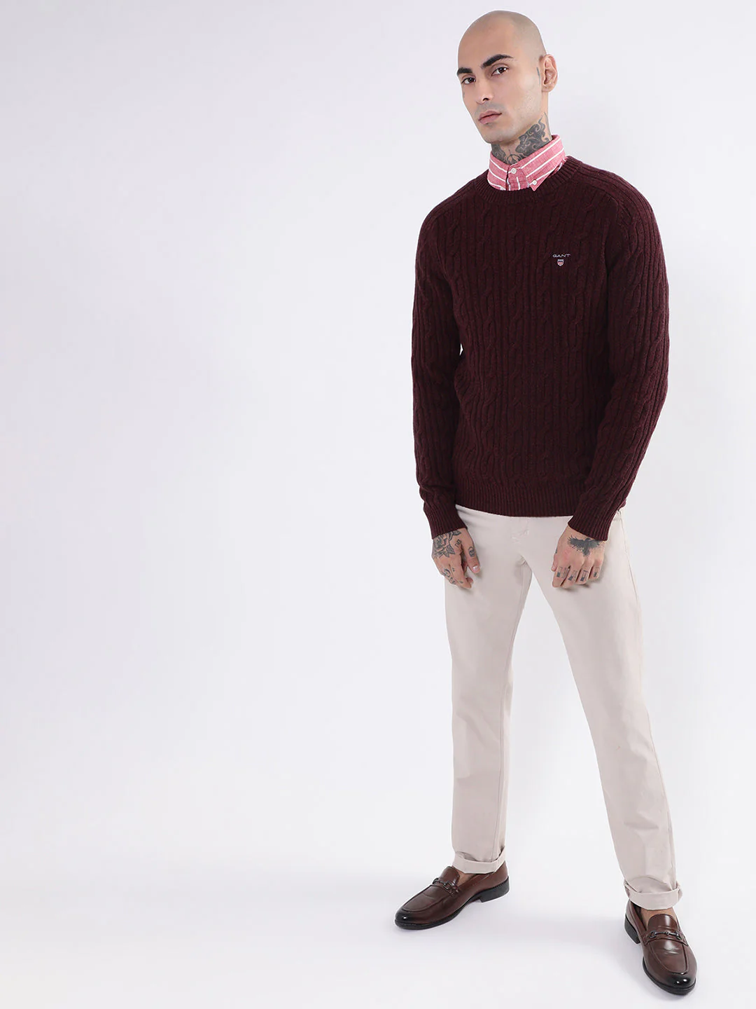 Gant Men Brown Cable Knit Pullover - Image 5