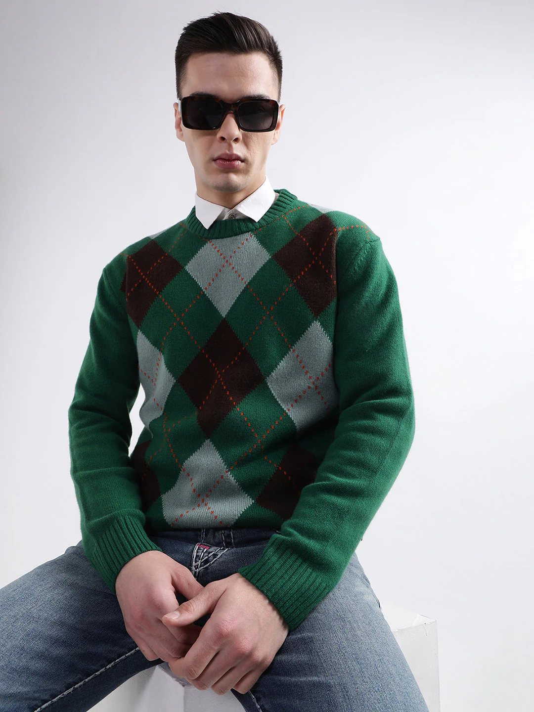Gant Men Green Printed Round Neck Sweater - Image 6