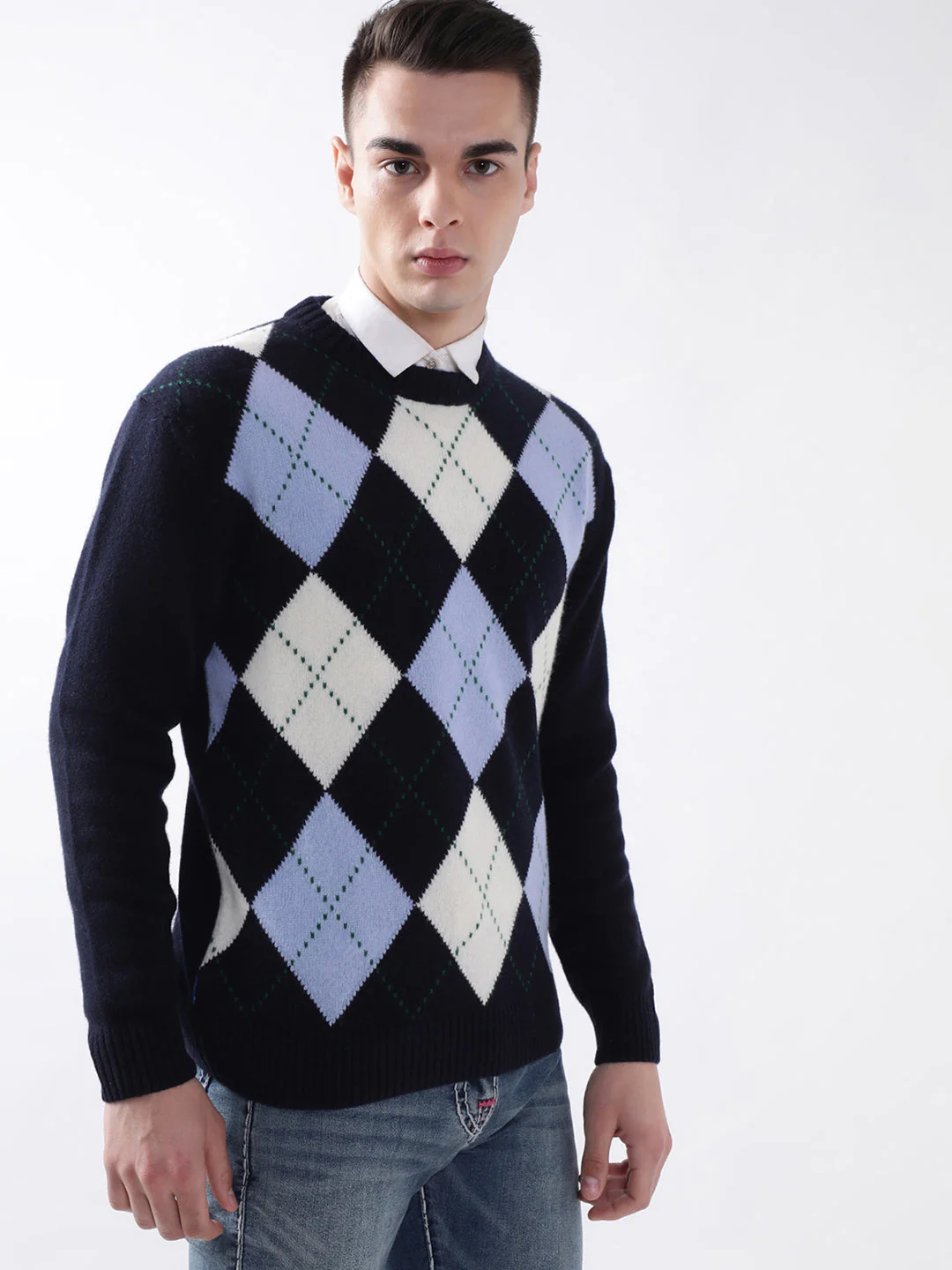 Gant Men Blue Printed Round Neck Sweater - Image 8