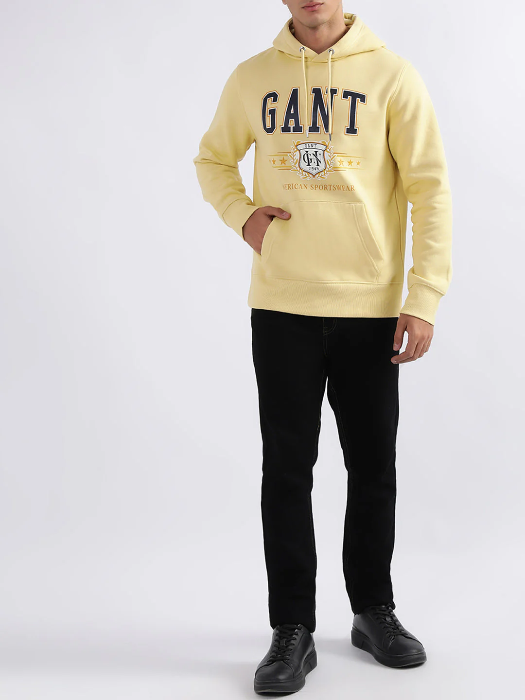 Gant Men Yellow Printed Hooded Sweatshirt - Image 5