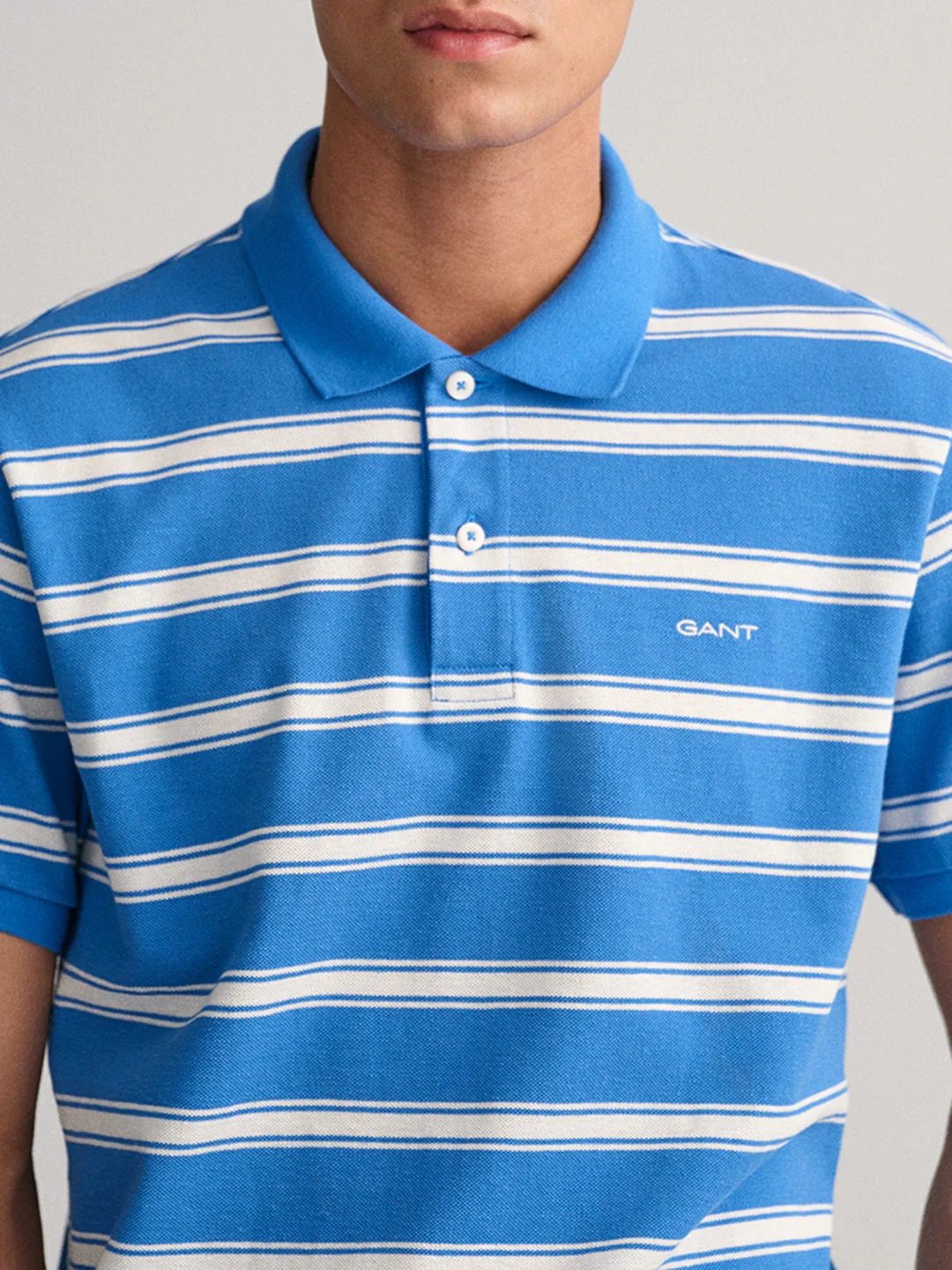 Gant Blue Striped Regular Fit Polo Tshirt - Image 2
