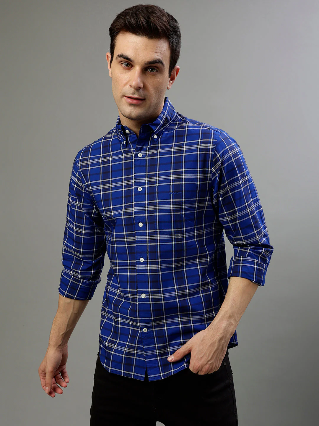 Gant Blue Fashion Checked Regular Fit Shirt - Image 2