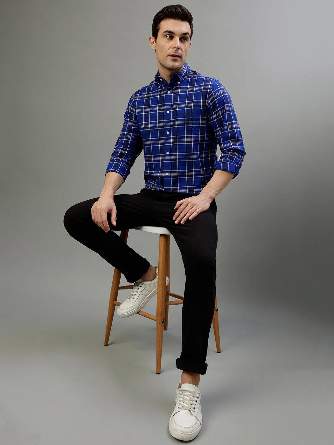 Gant Blue Fashion Checked Regular Fit Shirt - Image 5