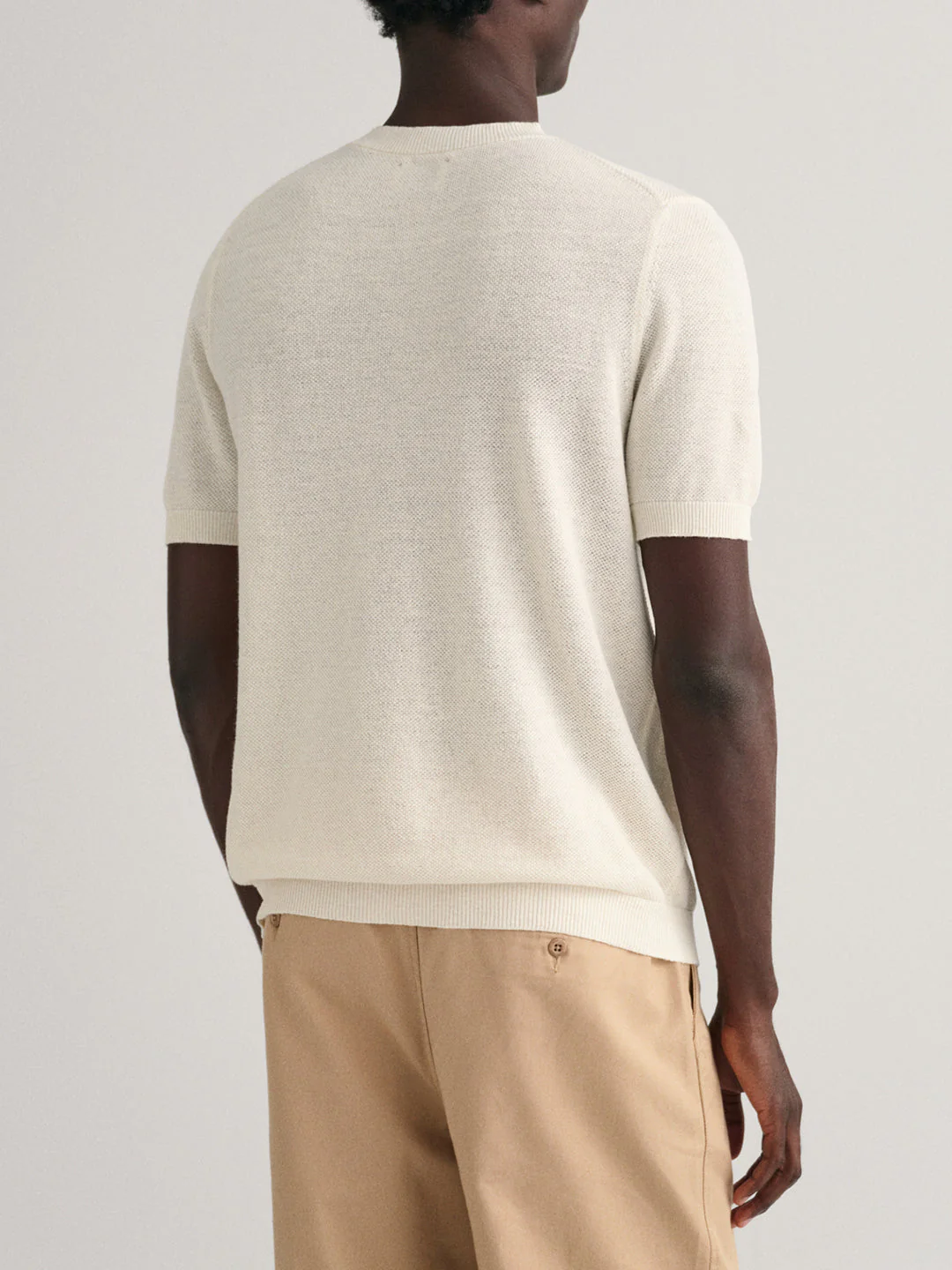 Gant Men Cream Solid Round Neck Sweater - Image 3