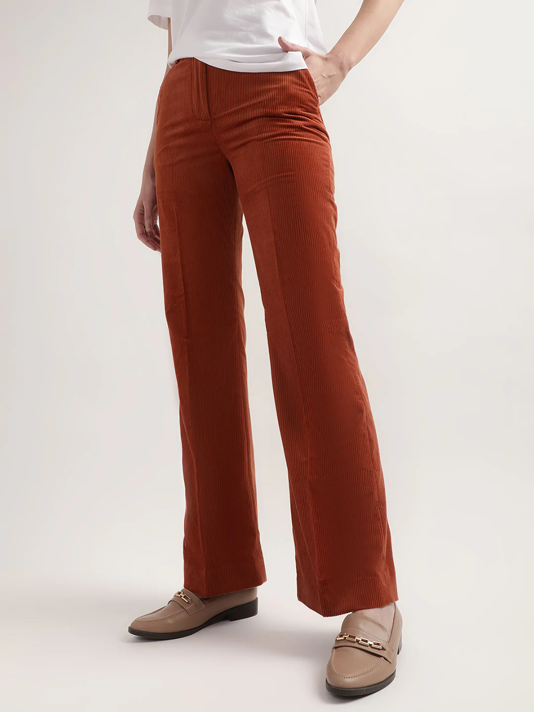 Gant Women Rust Striped Cotton Straight Fit Bootcut Trouser - Image 3