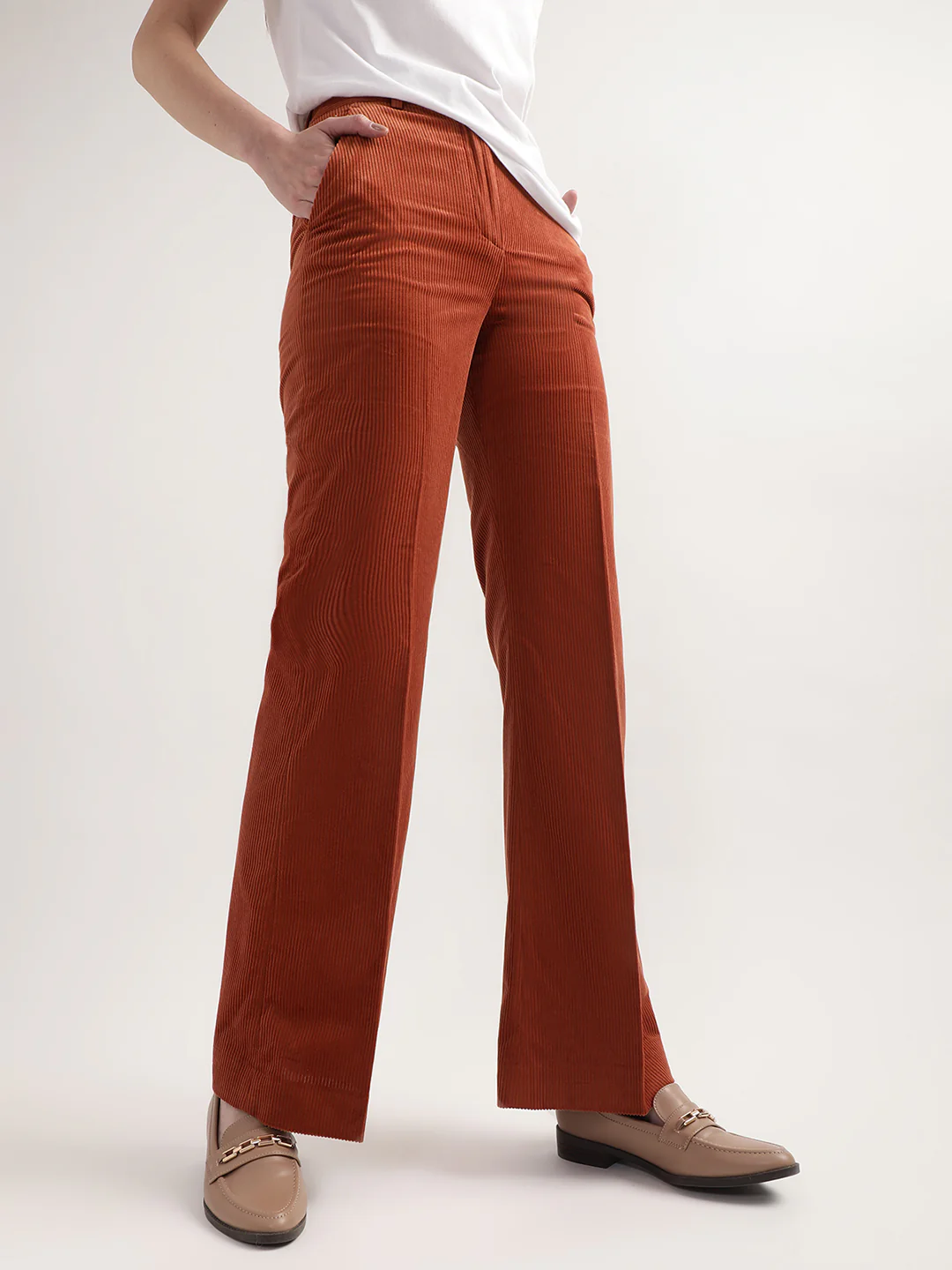 Gant Women Rust Striped Cotton Straight Fit Bootcut Trouser - Image 4