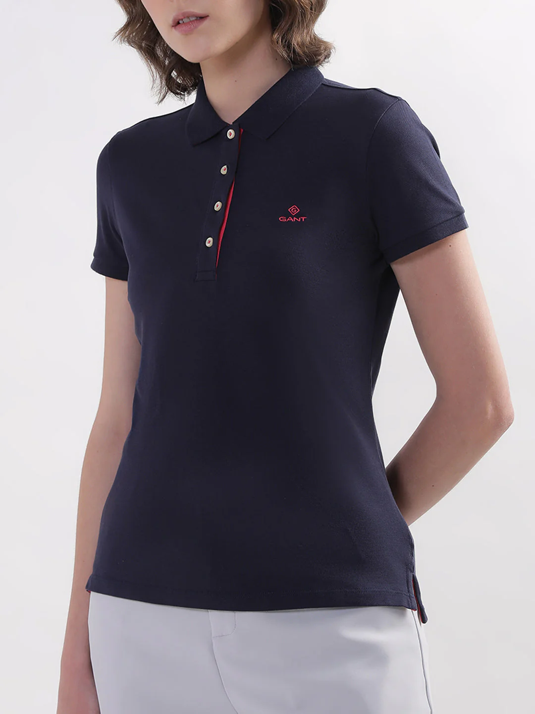 Gant Women Blue Solid Polo TShirt - Image 3