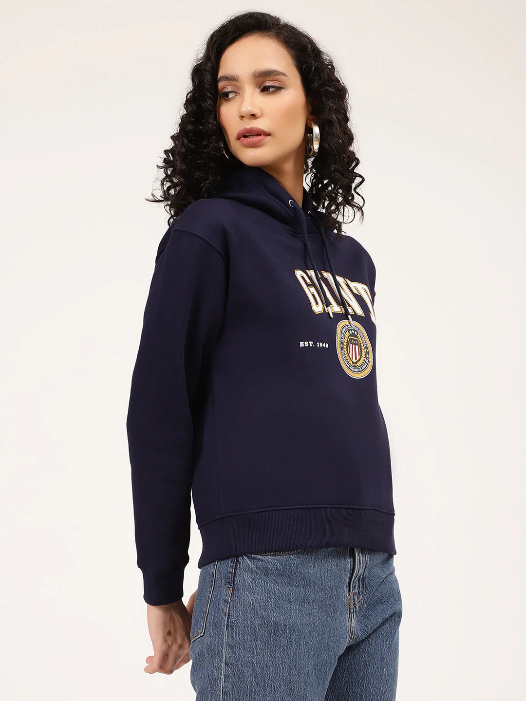 Gant Women Blue Printed Typography Hooded Sweatshirt - Image 4