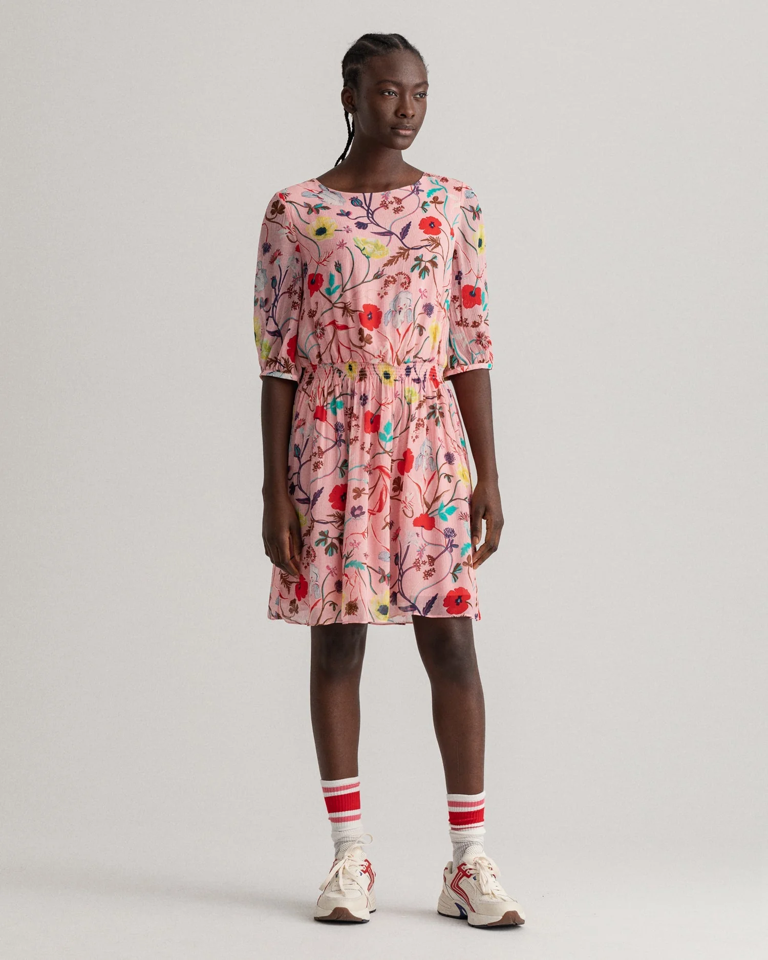 Gant Women Pink  Red Floral Boat Neck Fit  Flare Dress - Image 3
