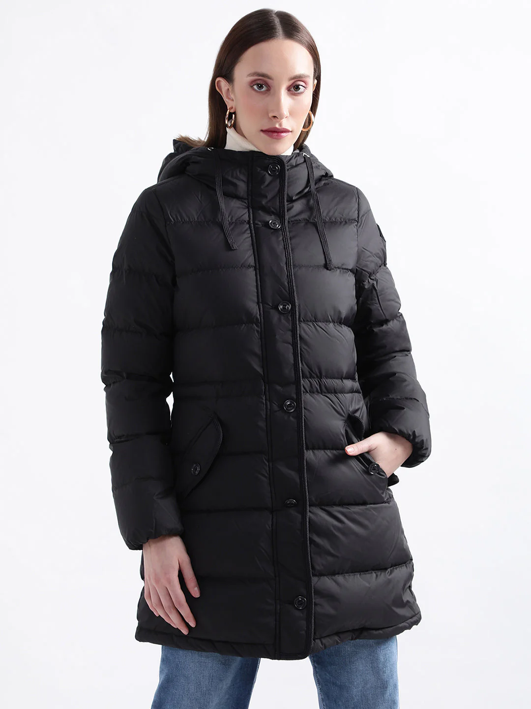 Gant Women Black Solid Collar Overcoat - Image 2