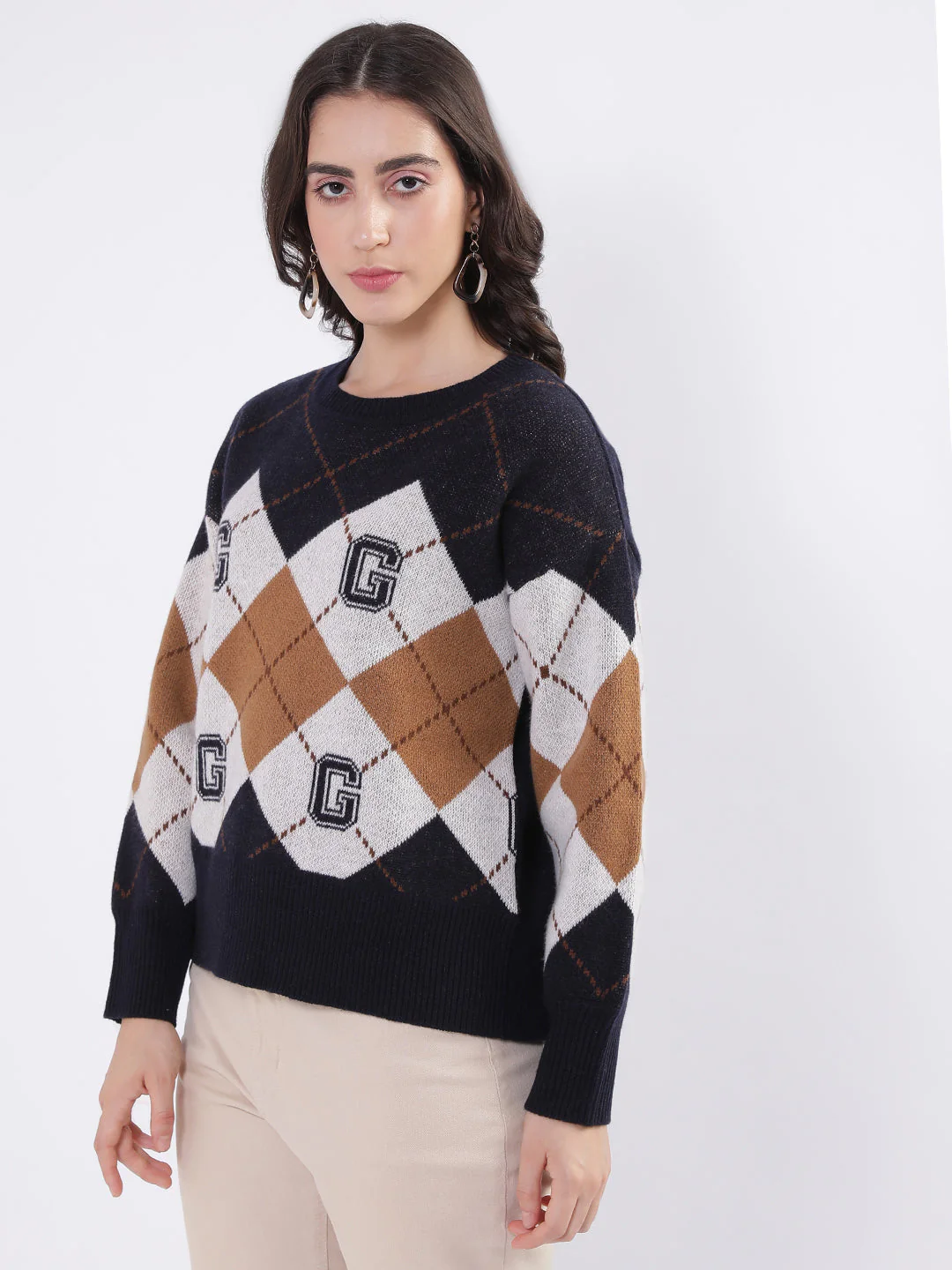 Gant Women Blue Printed Crew Neck Sweater - Image 3