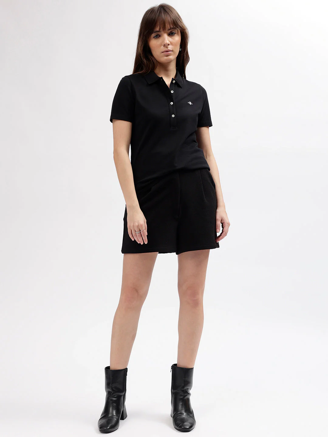Gant Women Black Solid Polo Collar Short Sleeves T-shirt - Image 4