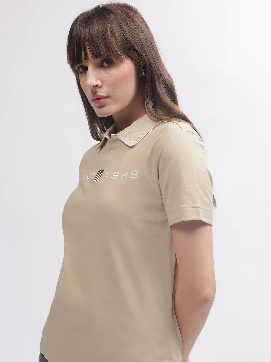 Gant Women Brown Solid Round Neck Short Sleeves T-shirt - Image 2