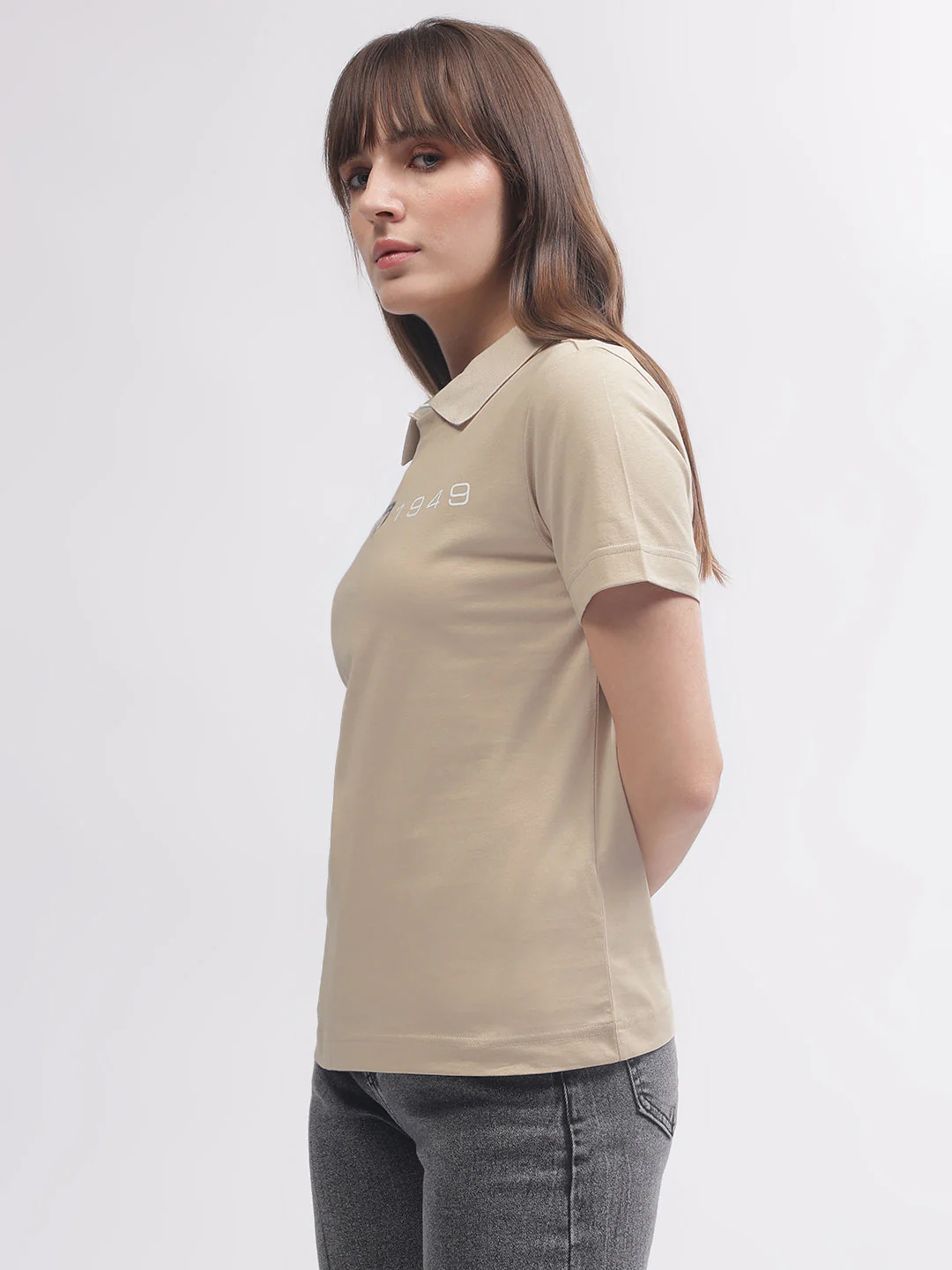 Gant Women Brown Solid Round Neck Short Sleeves T-shirt - Image 3
