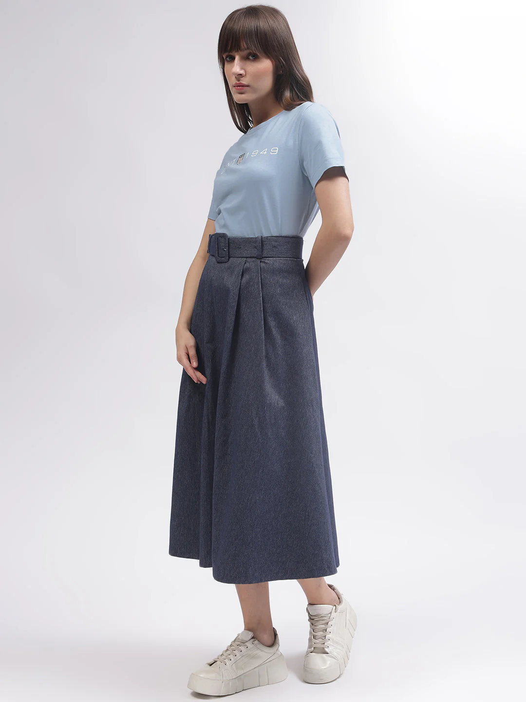 Gant Women Blue Solid Round Neck Short Sleeves T-shirt - Image 5