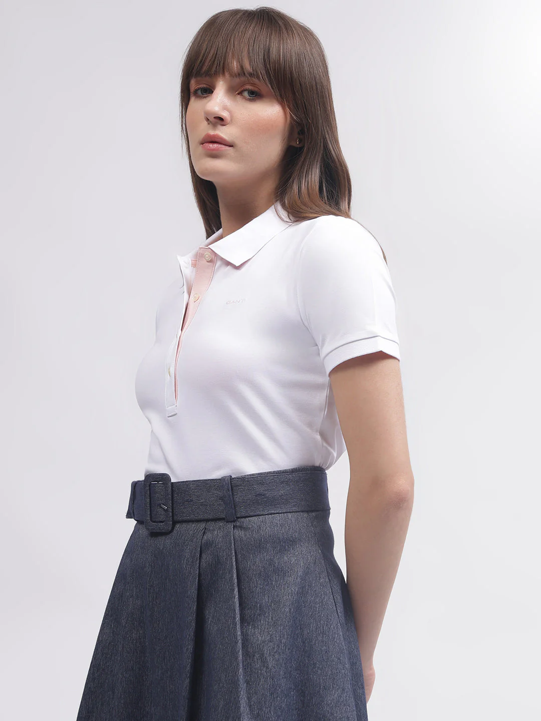 Gant Women White Solid Polo Short Sleeves T-shirt - Image 3