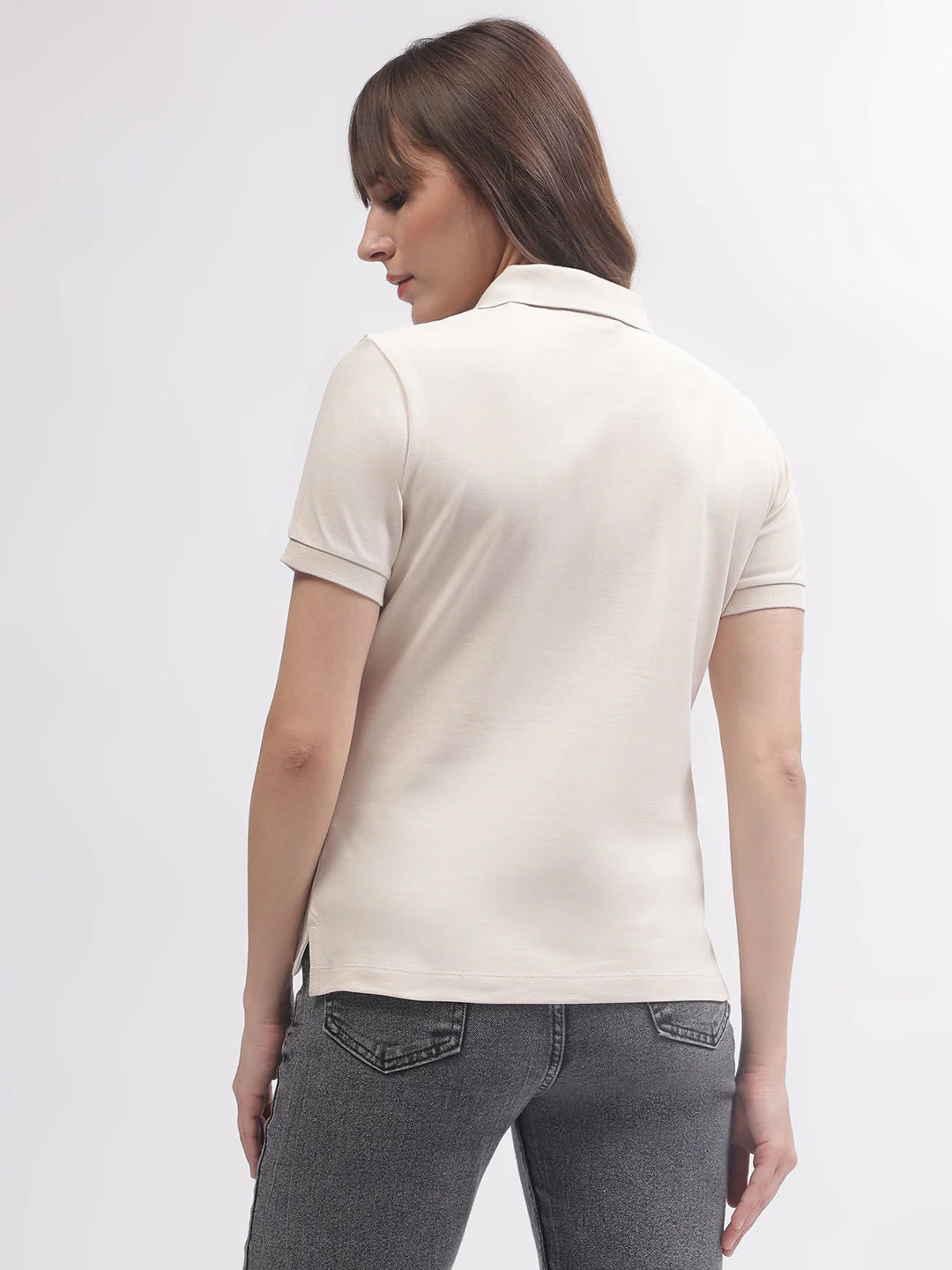 Gant Women Beige Solid Polo Short Sleeves T-shirt - Image 4