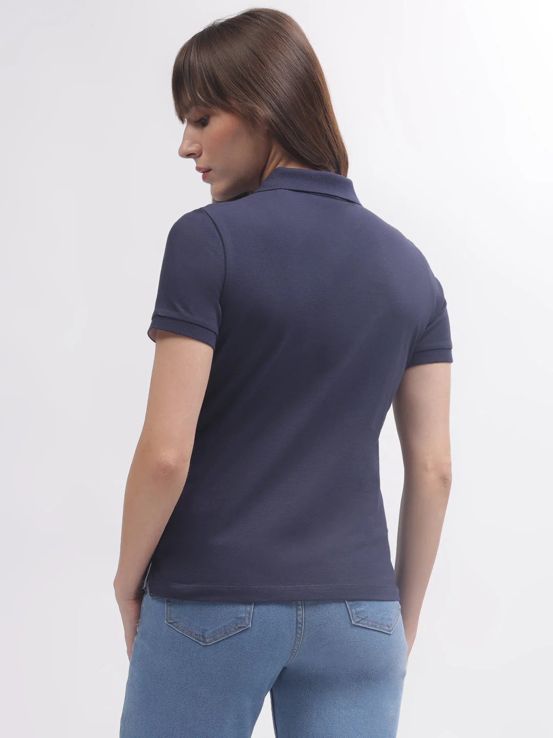 Gant Women Navy Blue Solid Polo Short Sleeves T-shirt - Image 4